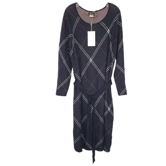 Barbour Sweater Dress US 14 Navy White Belt Windowpane Tartan Collection Allison - Picture 1 of 6